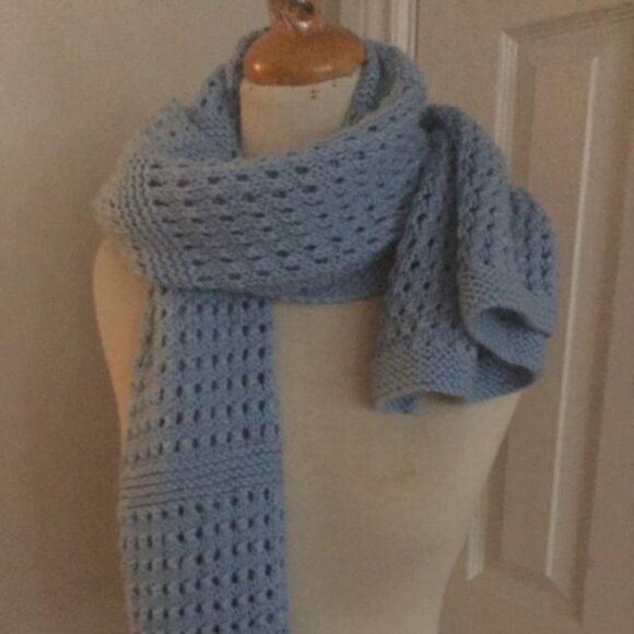 Handmade Knit Crochet Blue Soft Fuzzy Women Scarf Winter Warm Size: 62" x 15" - Picture 3 of 5